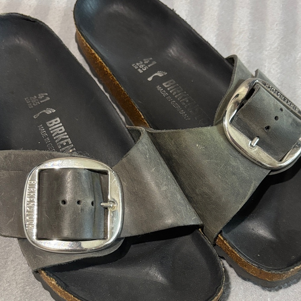 Birkenstock Gray Madrid Buckle Slide Sandals